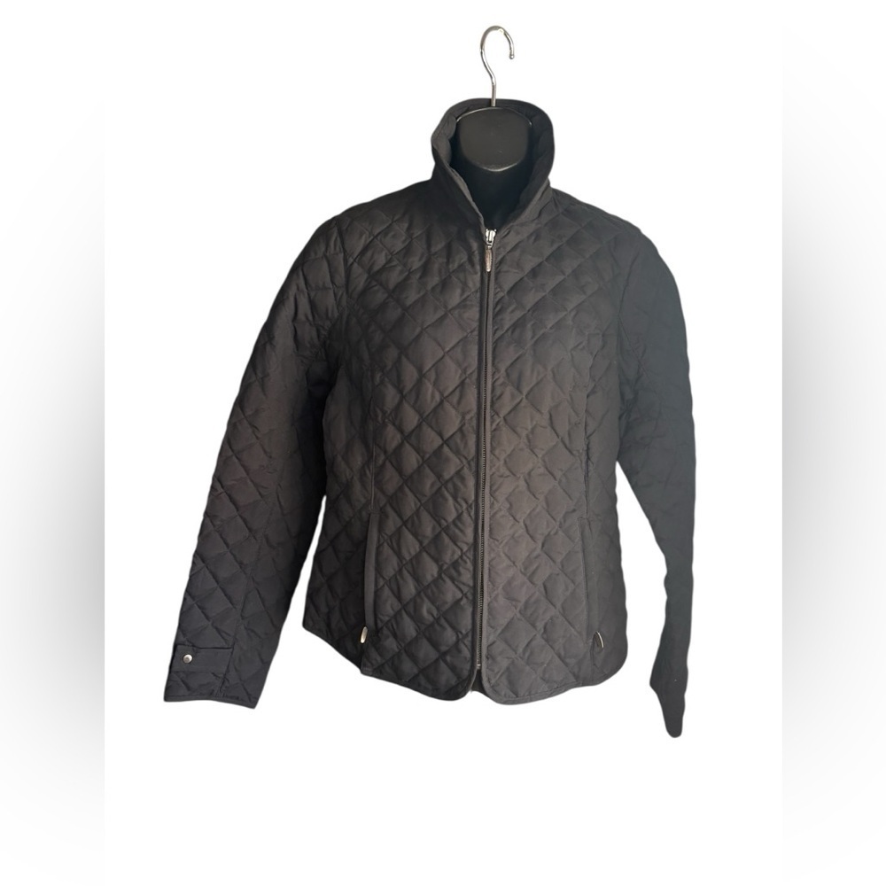 Eddie Bauer Women's Black Quilted Puffer Jacket goose down Sz M full zip